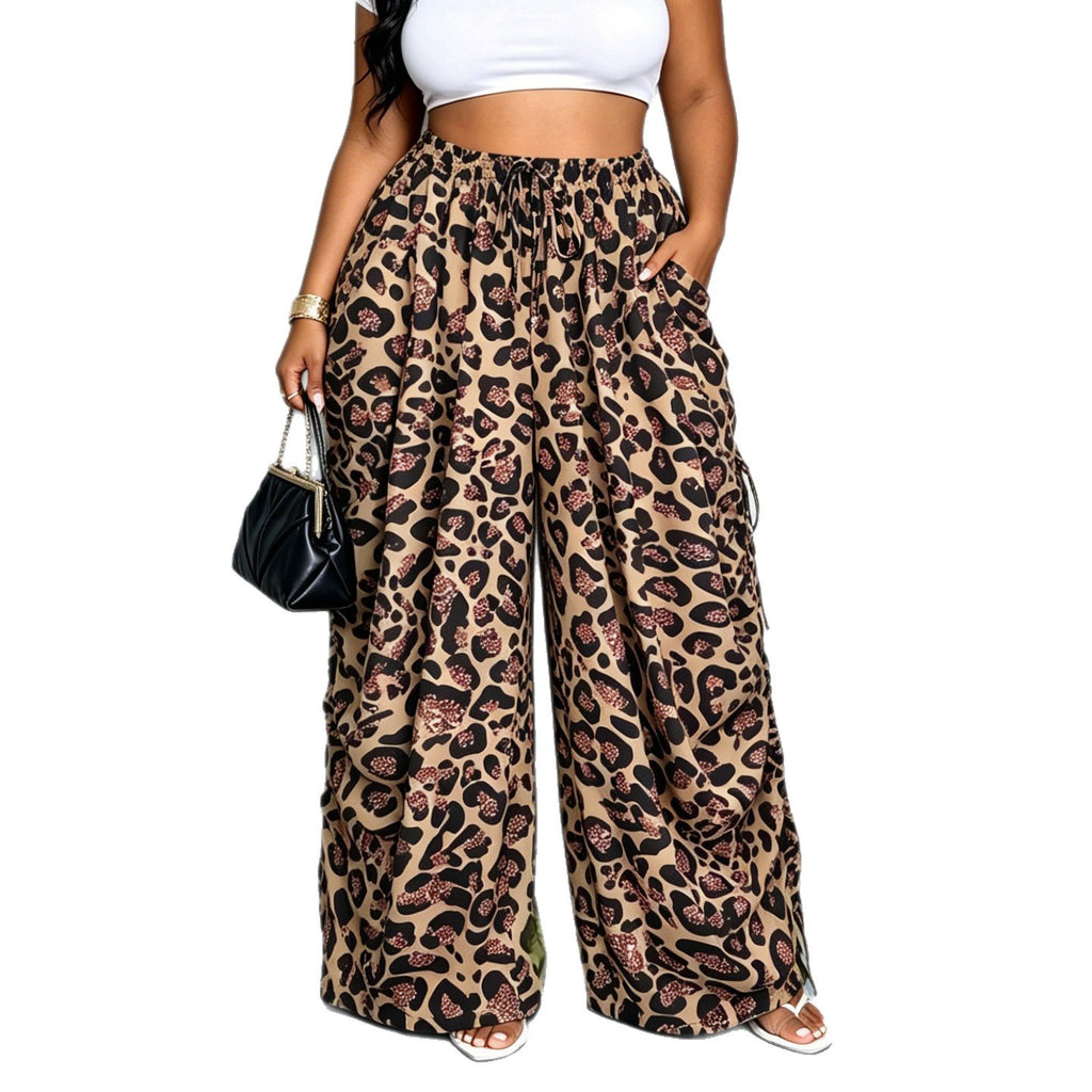 High-waisted Versatile Leopard-print Wide-leg Pants