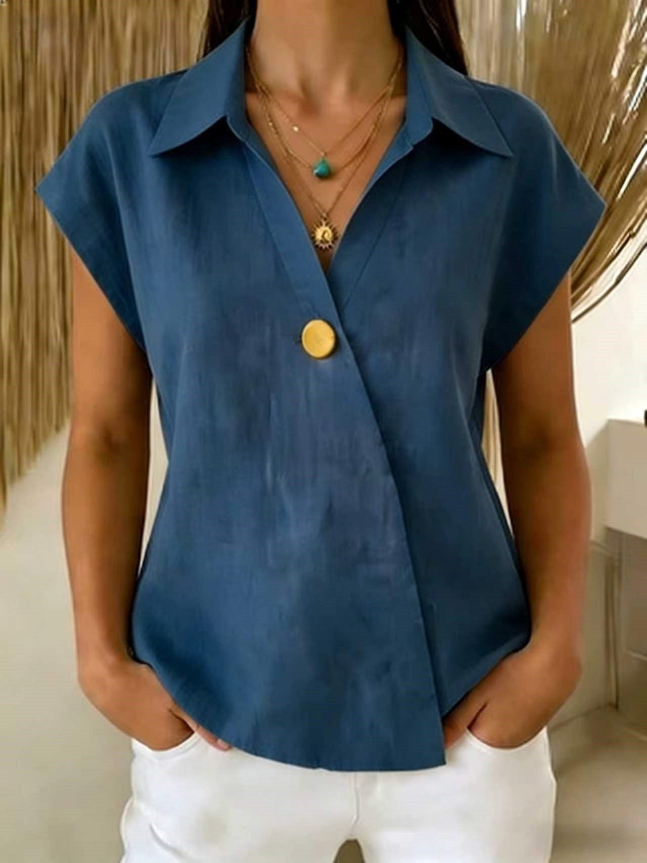 Loose-fitting Casual Lapel-button Top
