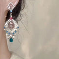 Heavy Craft Rhinestone Inlaid Teardrop Zircon Earrings, Vintage Light Luxury Style Women's Ear Jewelry