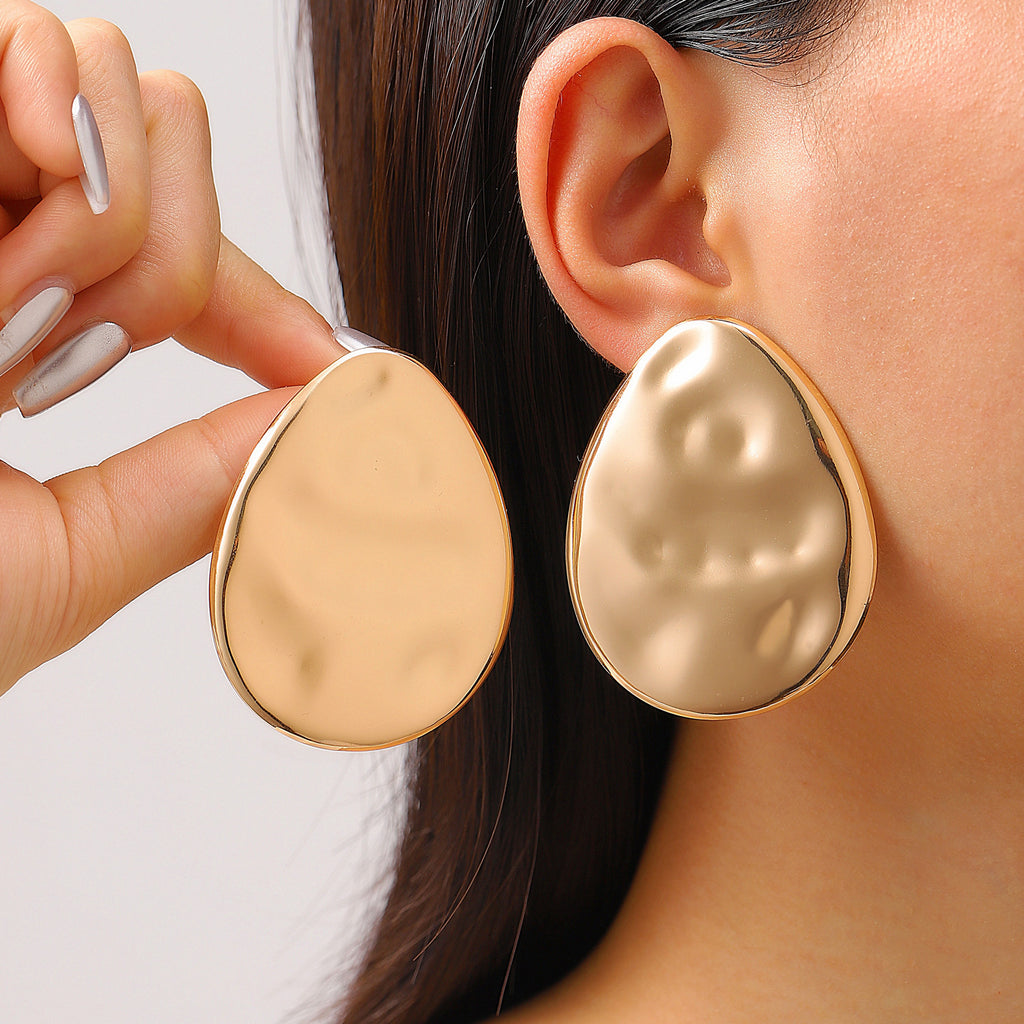 European American Street Style Exaggerated Lava Wrinkled Metal Stud Earrings, Vintage Irregular Geometric High Texture Female Earwear