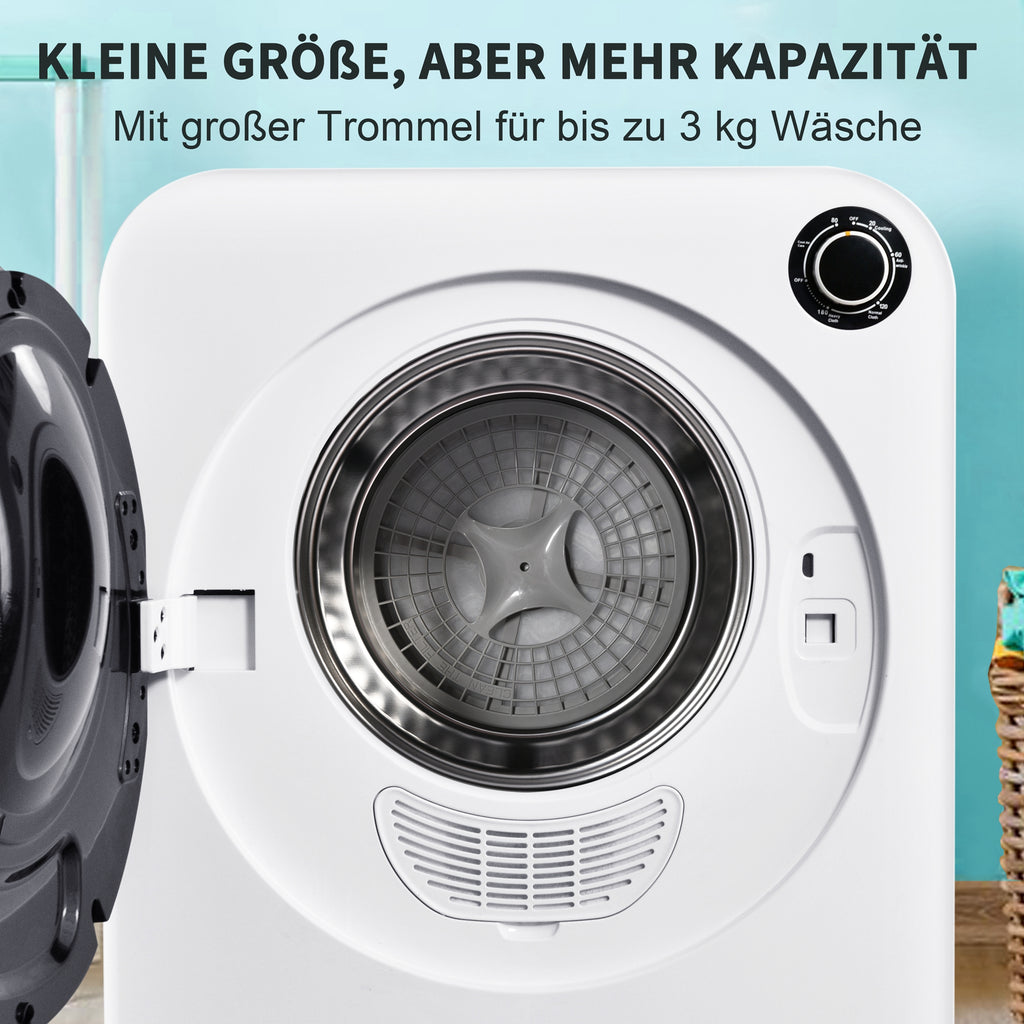 Exhaust Air Dryer Dryer Stainless Steel Dryer 3Kg 830W White Triple Filter 5 Programs White Overheat Protection, Can Be Wall Mounted Energy Class G
