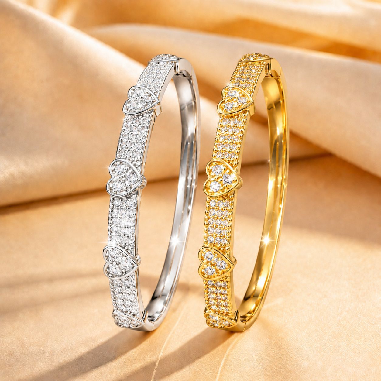 Three-dimensional Diamond-encrusted Heart Bracelet