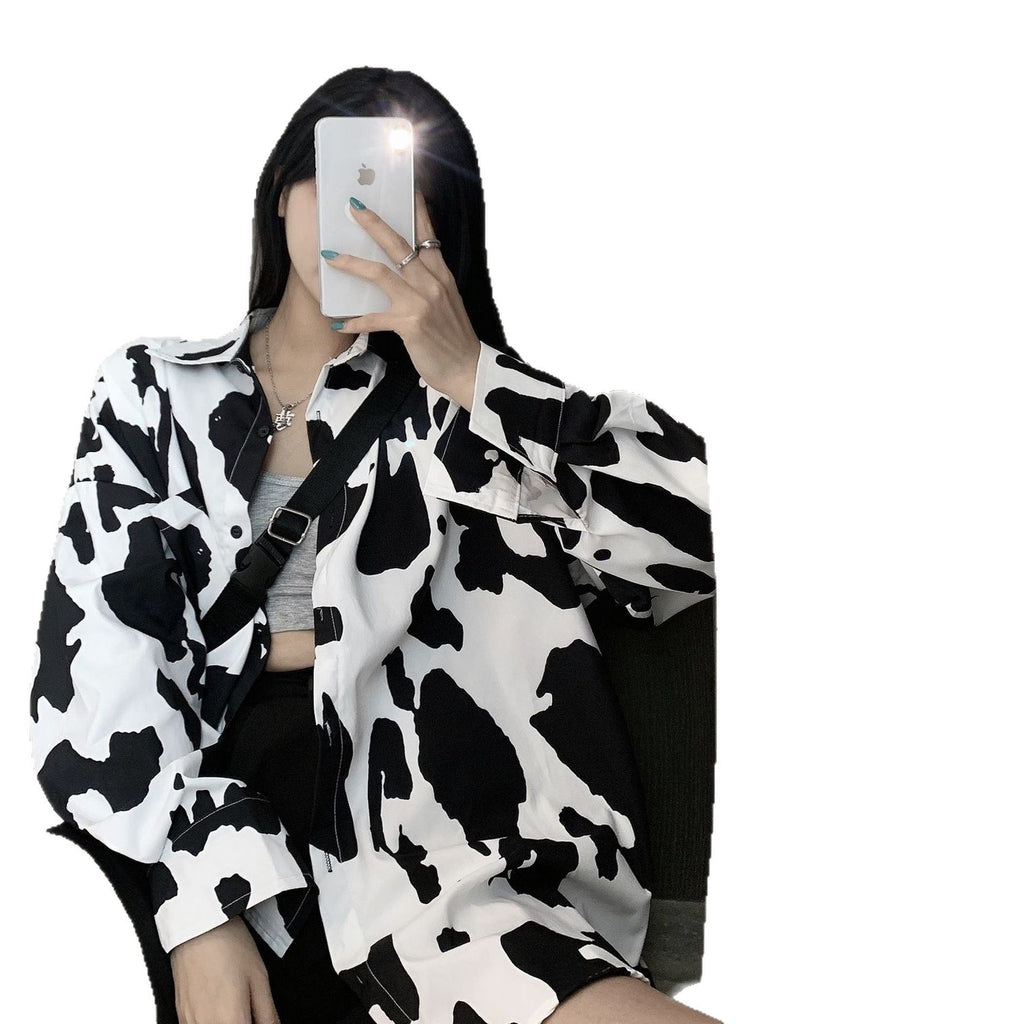 Black And White Printed Blouse Womens Mid-length Fall Top