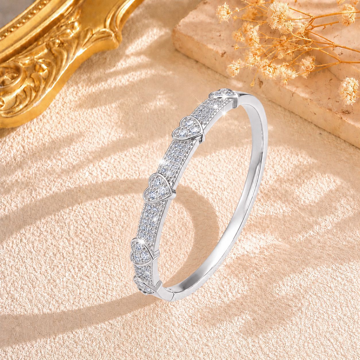 Three-dimensional Diamond-encrusted Heart Bracelet