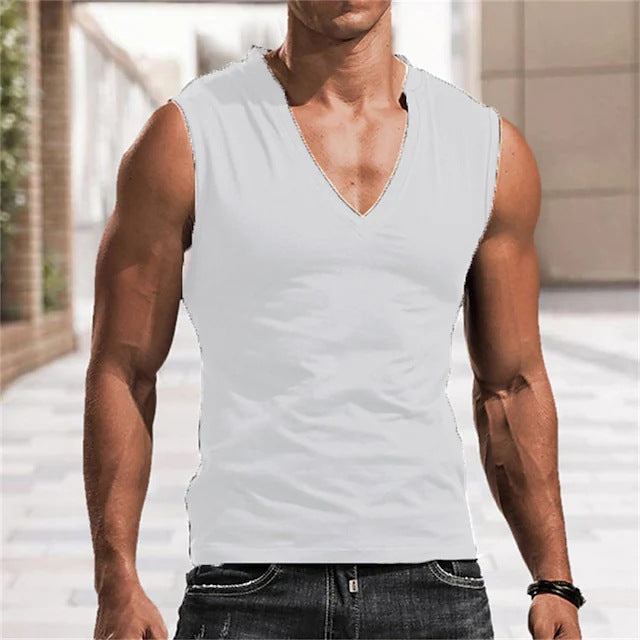 Mens Solid-Color V-Neck Vest Casual And Breathable Sleeveless