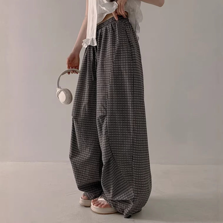 Elastic-waist Loose-fit Laid-back Long Pants