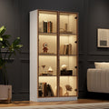 Glass Display Case With LED Lighting, Double Door Display Case With Movable Shelves, 80x40x160cm, Tall Cabinet For Living Room, Stand Display Cabinet, Bathroom Cabinet