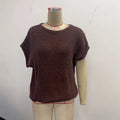 Womens Summer Elegant Retro Hollow-Out Loose Round-Neck Short-Sleeve Batwing Top