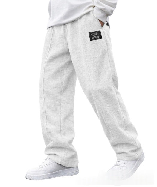 Mens Casual Embroidered-logo Drawstring Loose-fit Elastic-waist Pants With Pockets