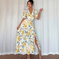 Waist-cinching Figure-flattering Short-sleeved Slit Dress
