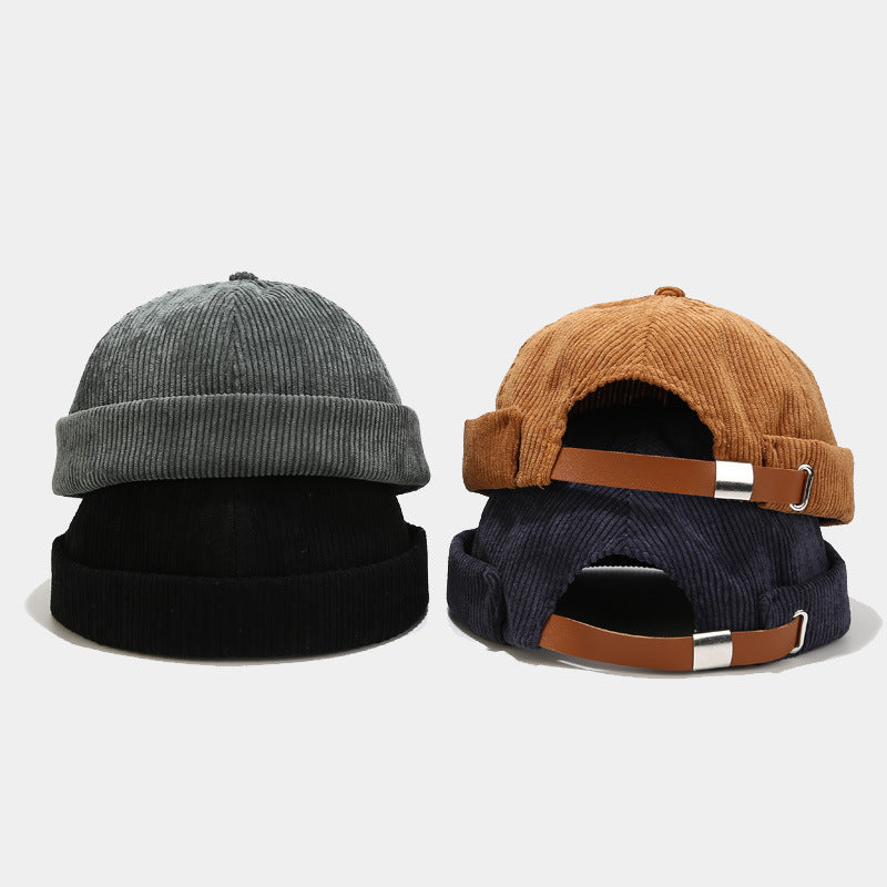 Solid-color Fine Corduroy Adjustable Beanie With No Brim, Featuring A Simple Hip-hop Style, Suitable For Landlords, Daily Outings, Streetwear, And Sun Protection.