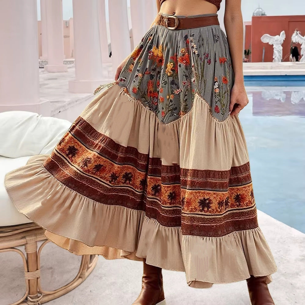 Bohemian Resort-style Artistic Patchwork Long Skirt