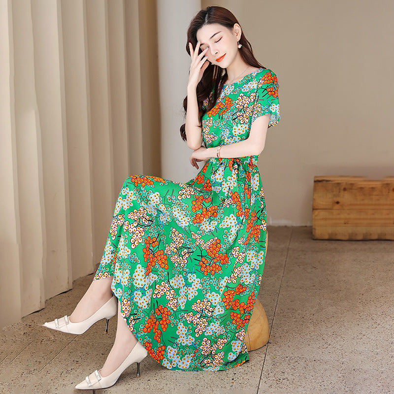New Elegant Cotton Silk Dress For Middle Aged And Senior Women