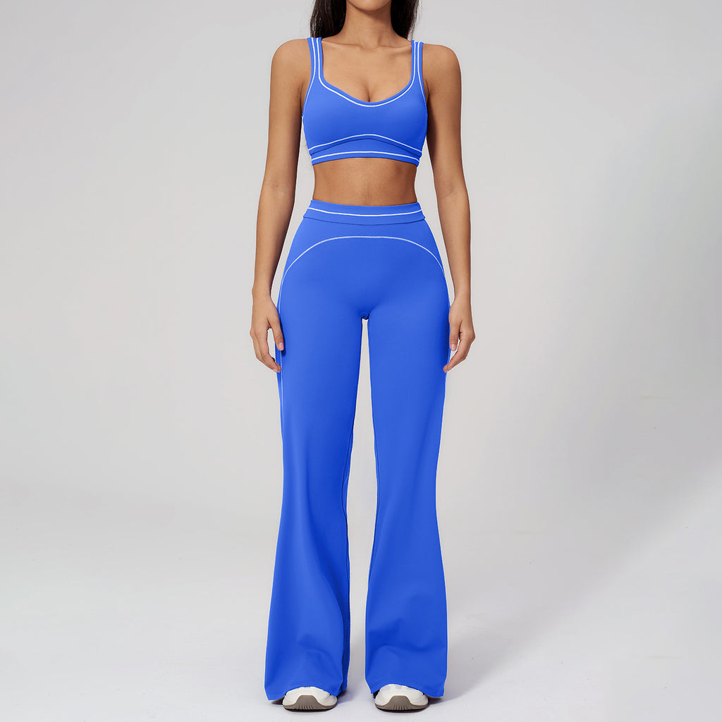Contrast-color Brushed Yoga Set With Dual Shoulder Straps