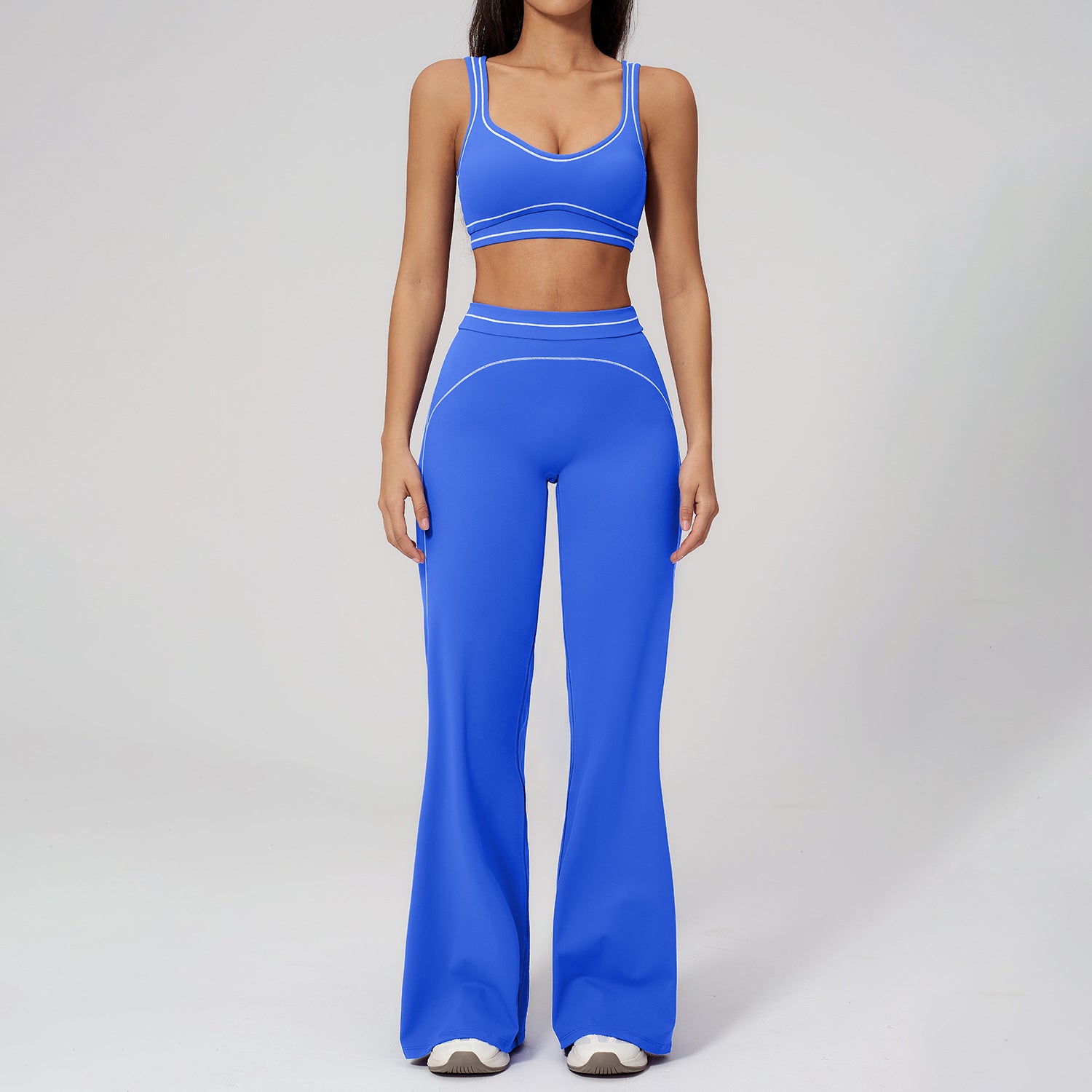 Contrast-color Brushed Yoga Set With Dual Shoulder Straps