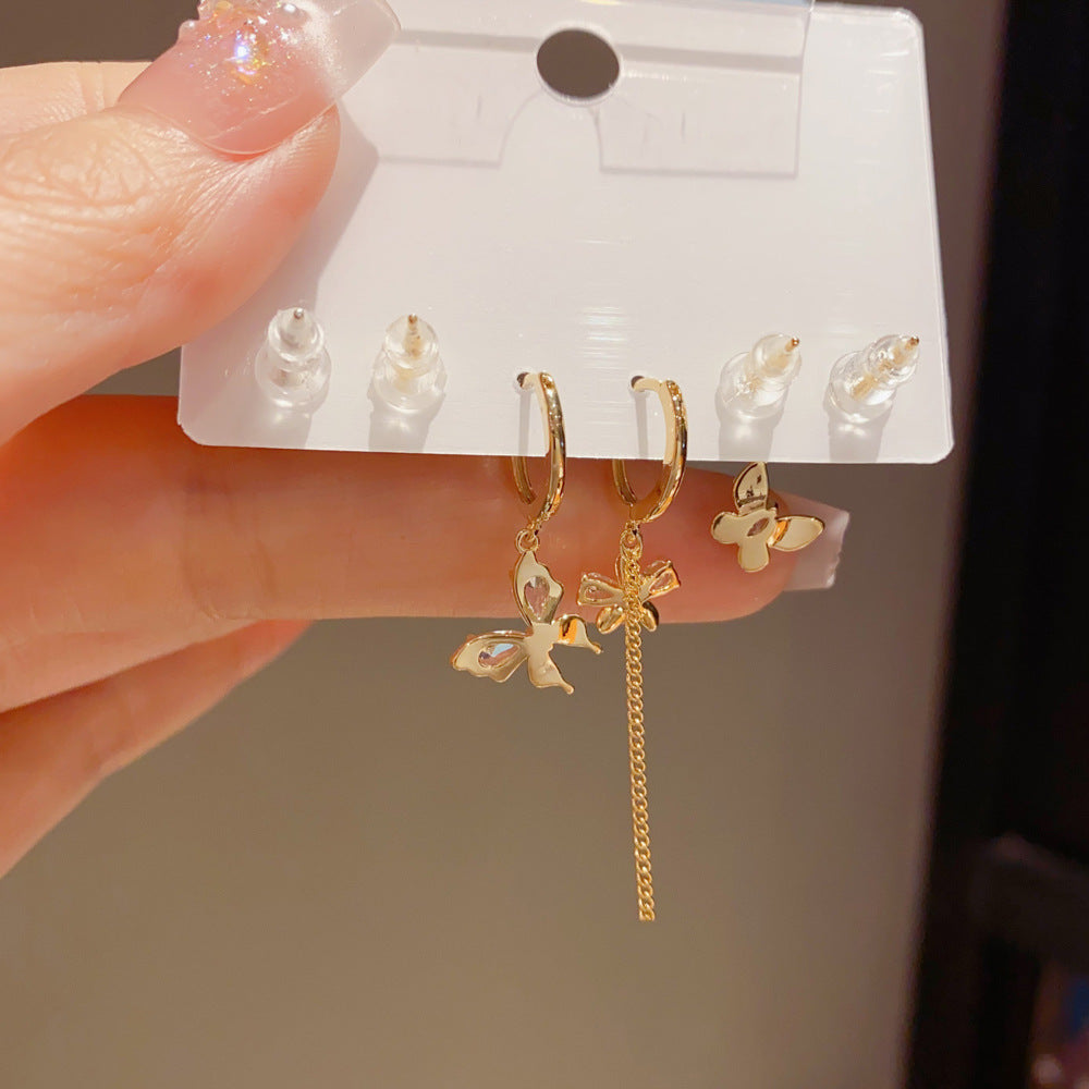Personalized Metal Zircon Butterfly Petal Earring Set