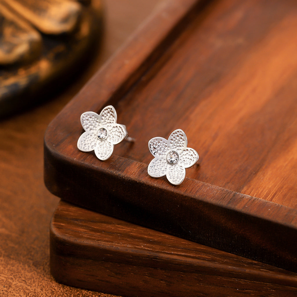 New Half Sunflower Stud Earrings, Minimal French Vintage High-End Designer Elegant Stainless Steel Ear Jewelry For Women