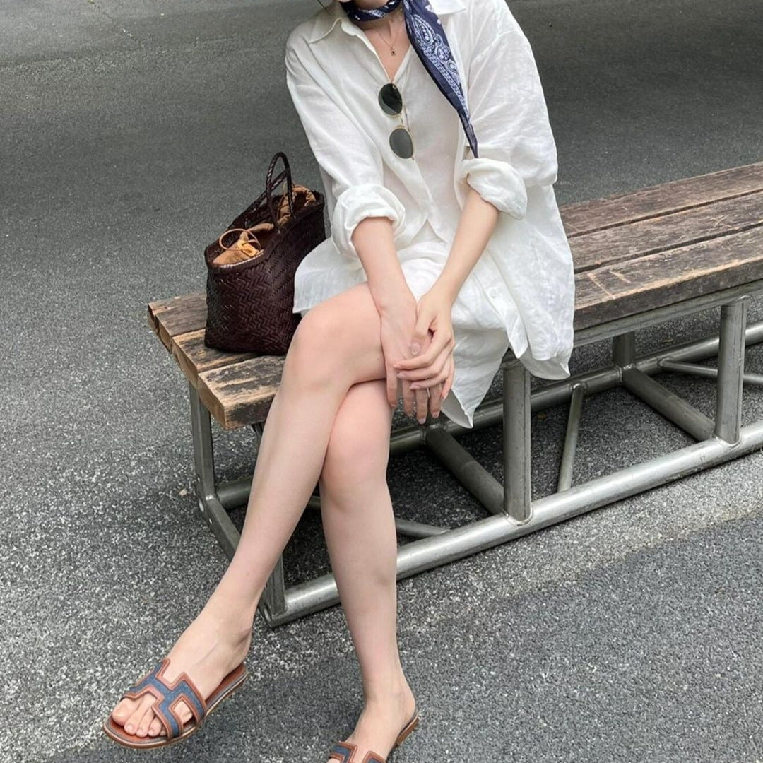 Loose-fitting, Minimalist Cotton-linen Top And Shorts Set