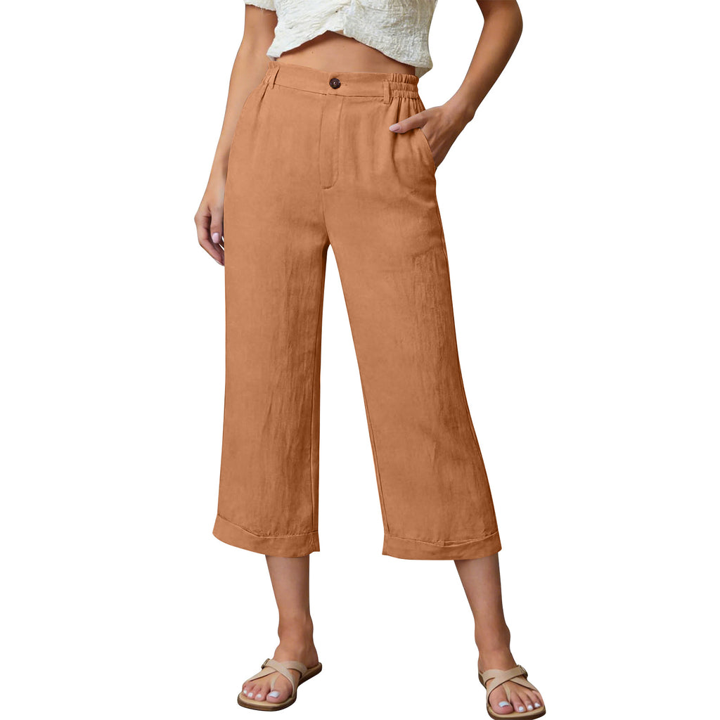 Pocketed Loose-fitting Breathable Summer Capri Pants For Home Wea