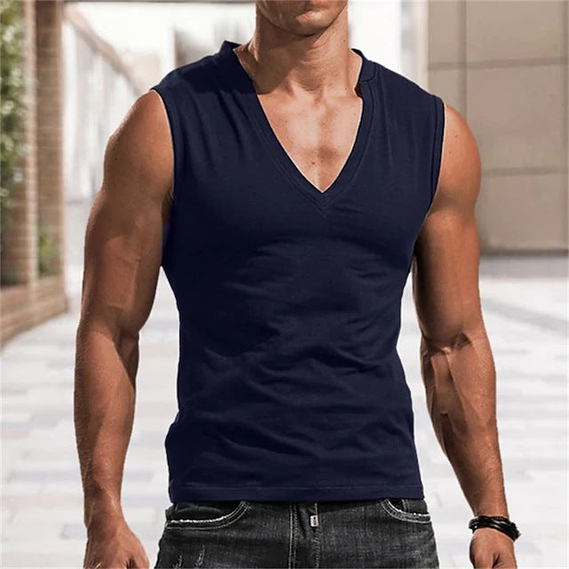 Mens Solid-Color V-Neck Vest Casual And Breathable Sleeveless