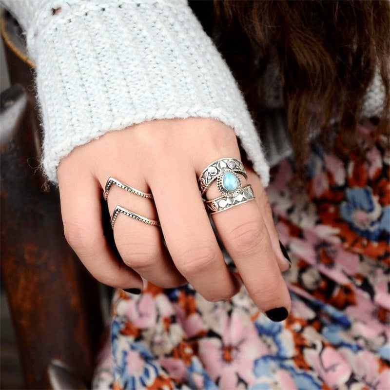 Carved Pattern Water Drop Ring For Women