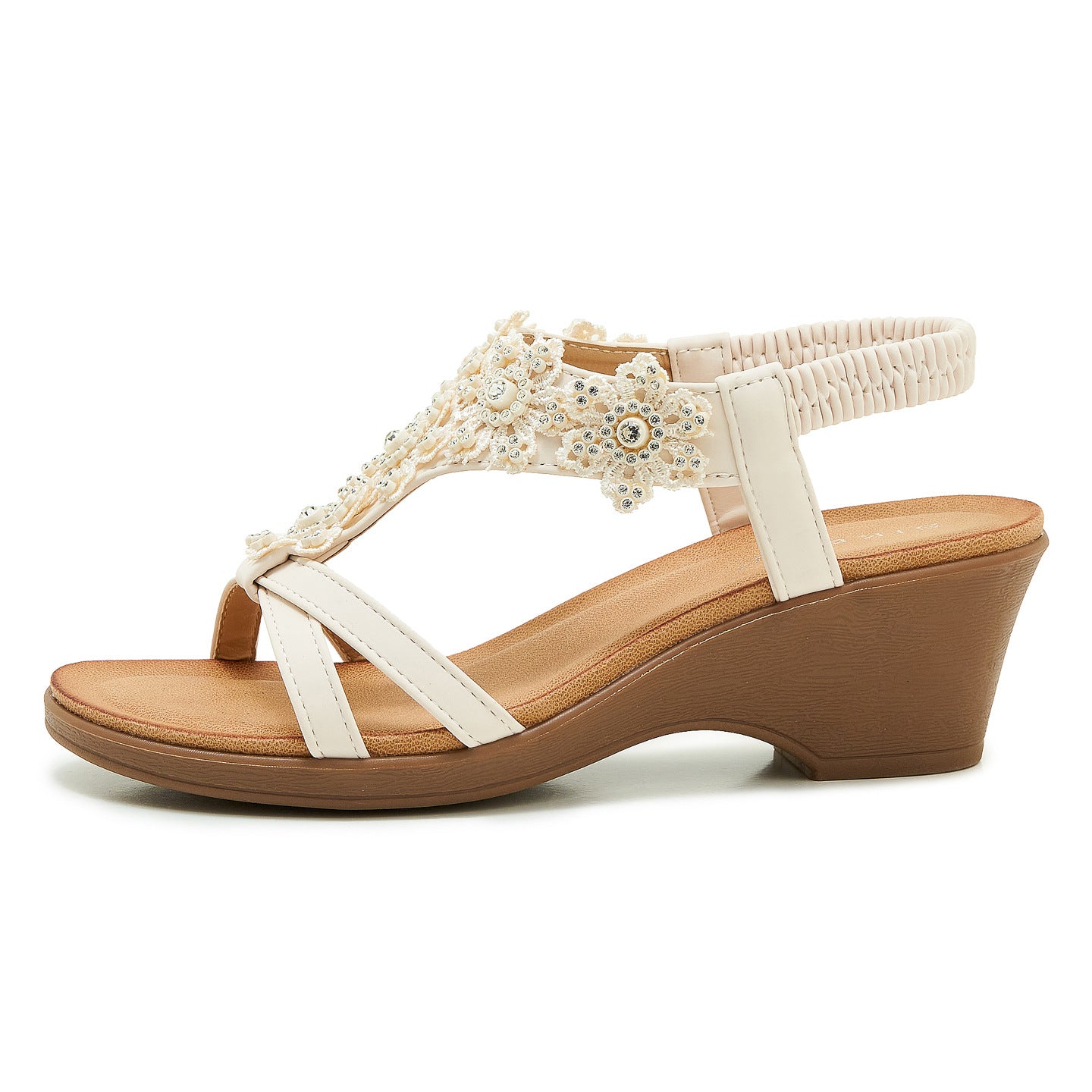 Rhinestone Flower Wedge Sandals
