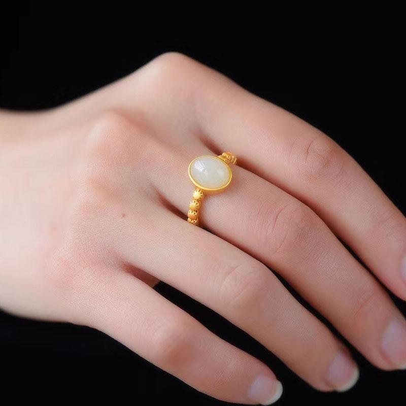 S925 sterling silver natural Hetian gold-plated egg ring