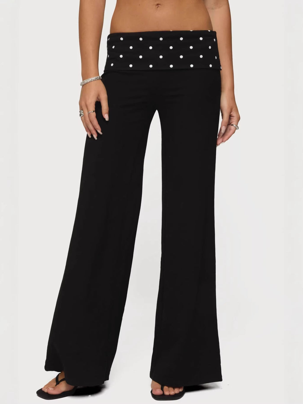 Casual Polka-dot Patchwork Fold-over Trousers