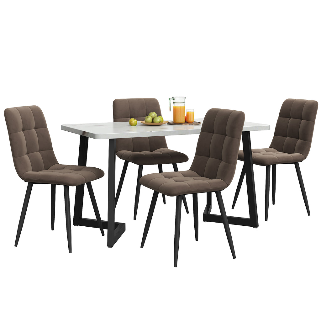 Dining Set, Set, 117x68cm Dining Table With 4 Chairs, Rectangular Dining Table, Modern Kitchen Table Set, Dining Chair Brown Velvet Kitchen Chair, Black Table Legs