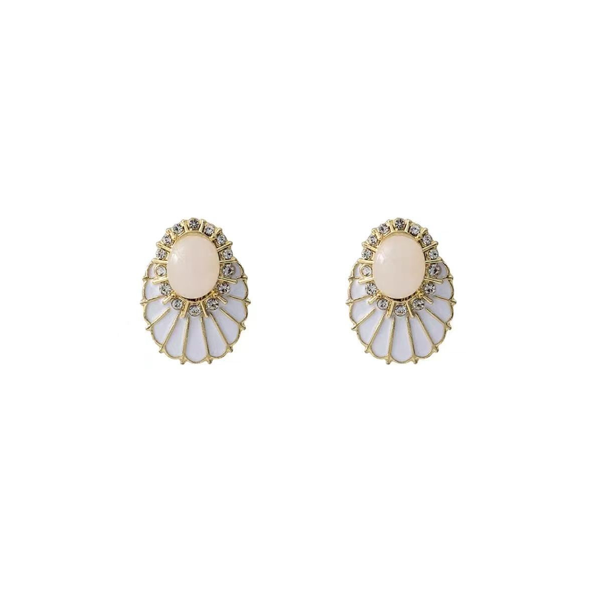 French Vintage Diamond Inlaid Geometric Fan Earrings, Light Luxury Niche Mid-Century Elegant Fashion Stud Ear Jewelry For Women