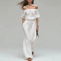 Cinched-top Blouse And Linen-textured Wide-leg Pants Set