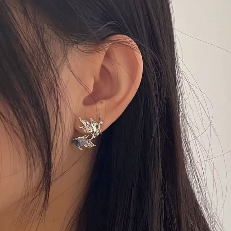 Mosquito Coil Pad Clip On Earrings, Cold Tone Gradient Blue Goldfish Studs, Niche Unique Love And Deepspace Qi Yu Peripheral Cosplay Ear Jewelry For Women