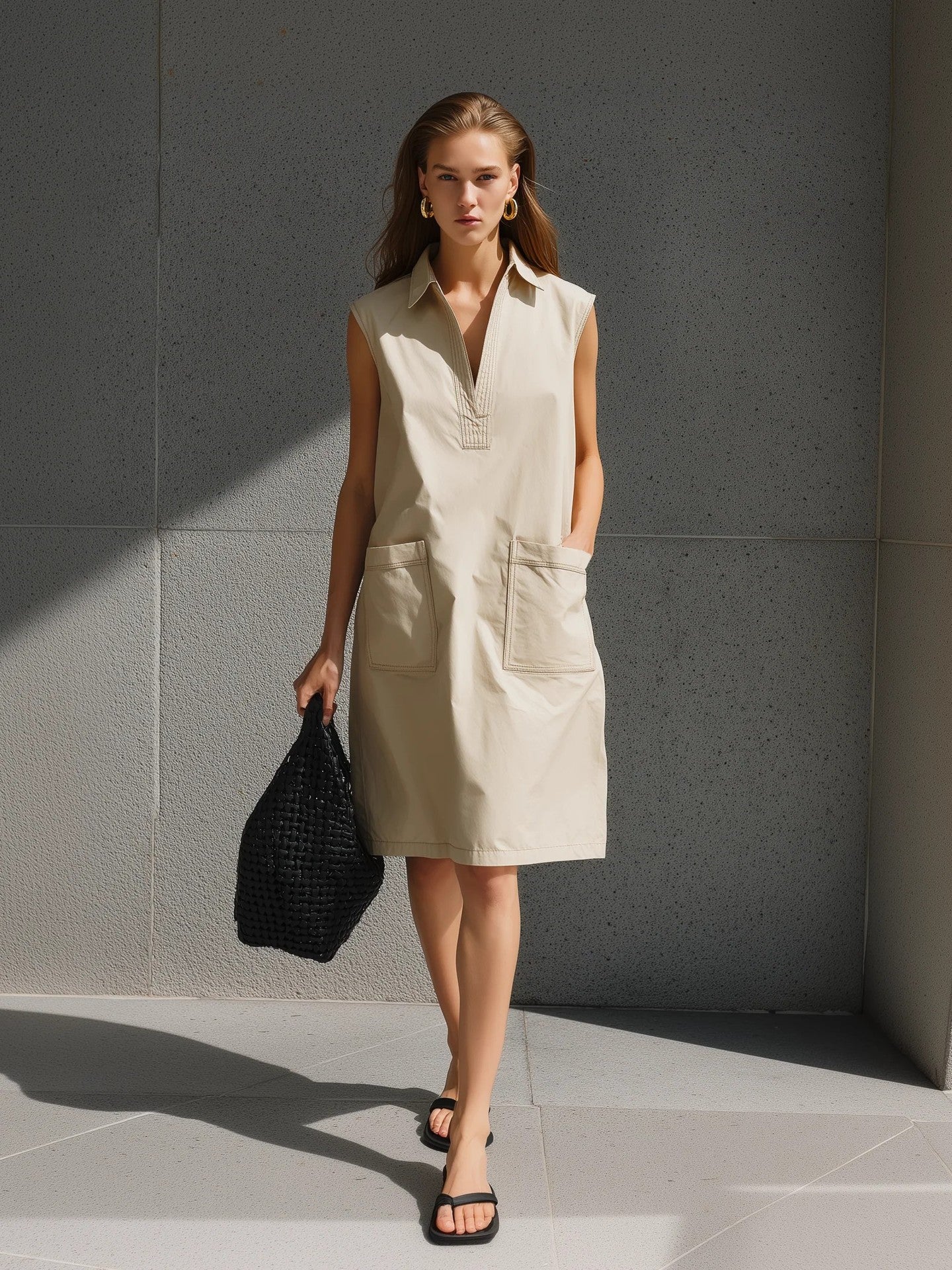Elegant Woven V-Neck Casual Dress For Women