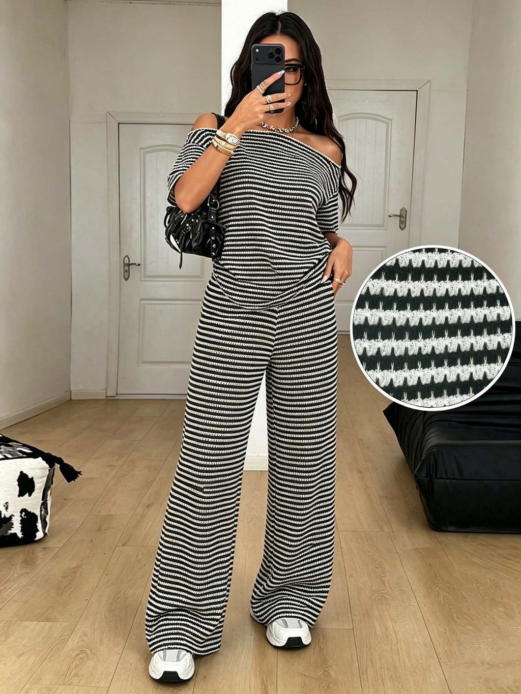 Slimming Casual Two-piece Set Top Wide-leg Trousers