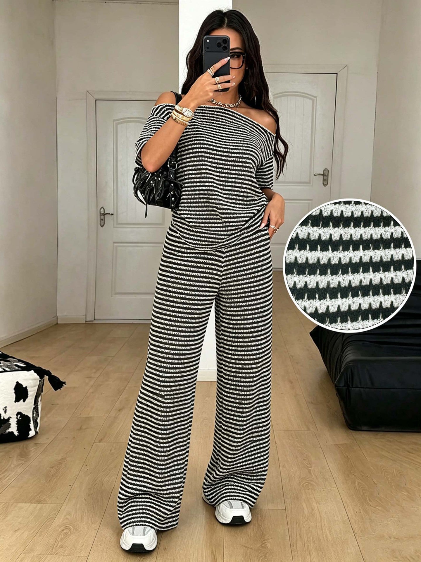 Slimming Casual Two-piece Set Top Wide-leg Trousers