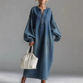 Retro Plus-Size Stand-Neck Mid-Length Denim Skirt For Women