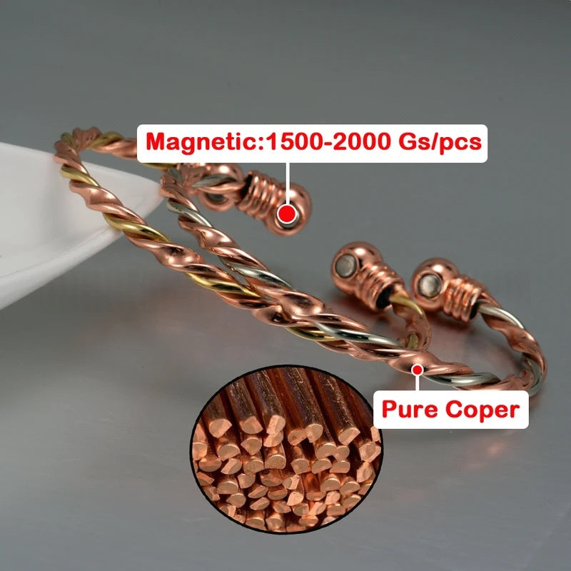 Magnetic Therapy Bracelet With A Red Copper-colored Twisted Rope Design