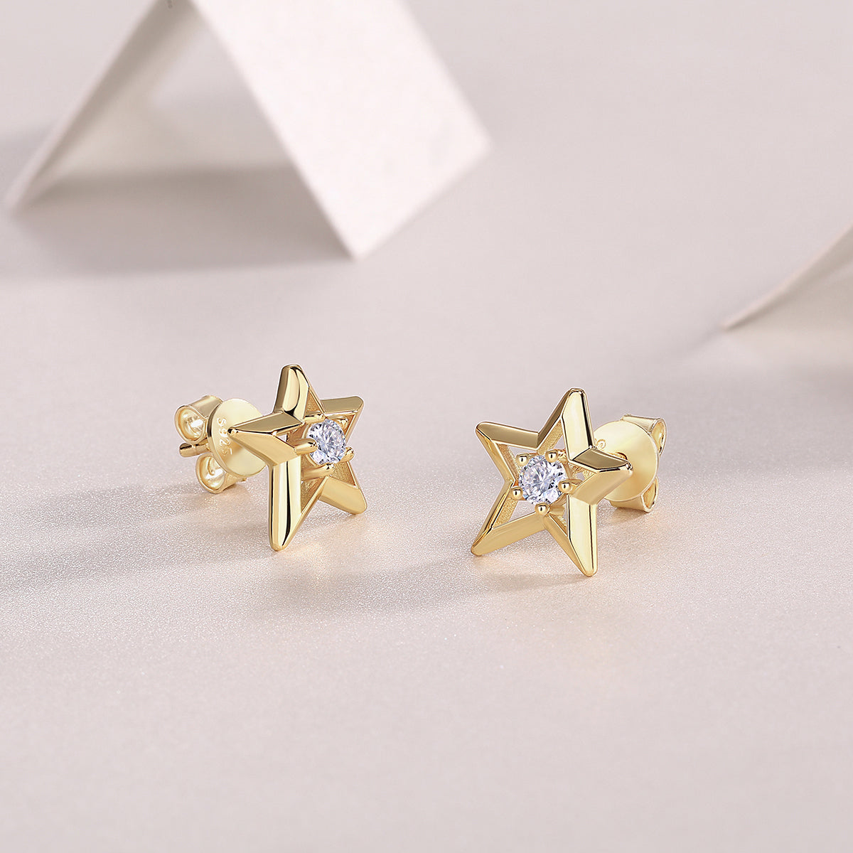 S925 Sterling Silver Star Stud Earrings, 3mm D-VVS1 Moissanite, Platinum Plated 2.1g Women's Jewelry Gift Box