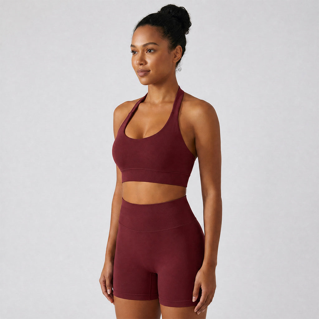 Halter-style Sports Bra And Shorts Set For Women