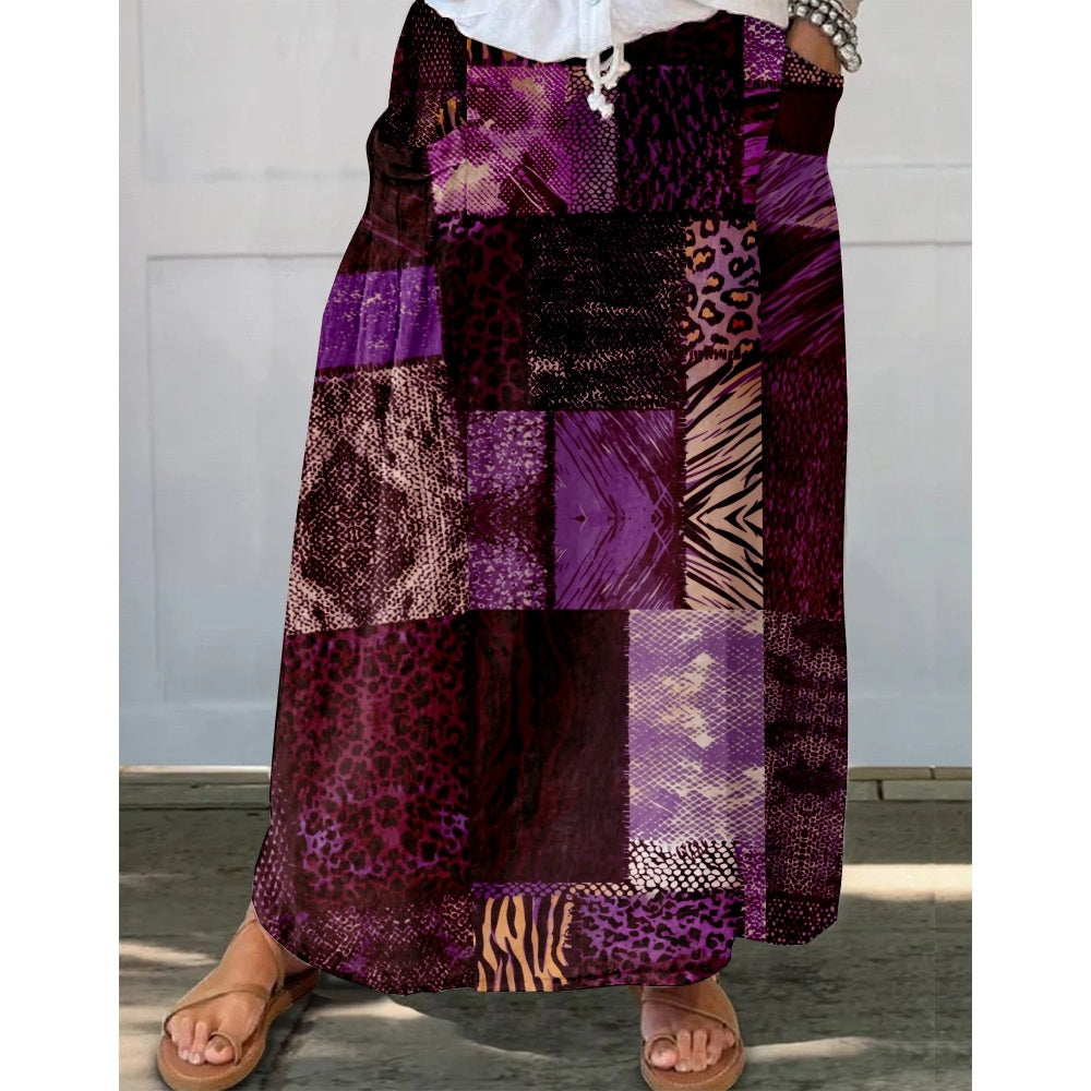 Womens Fashionable Printed Plus-Size Skirt With Pockets