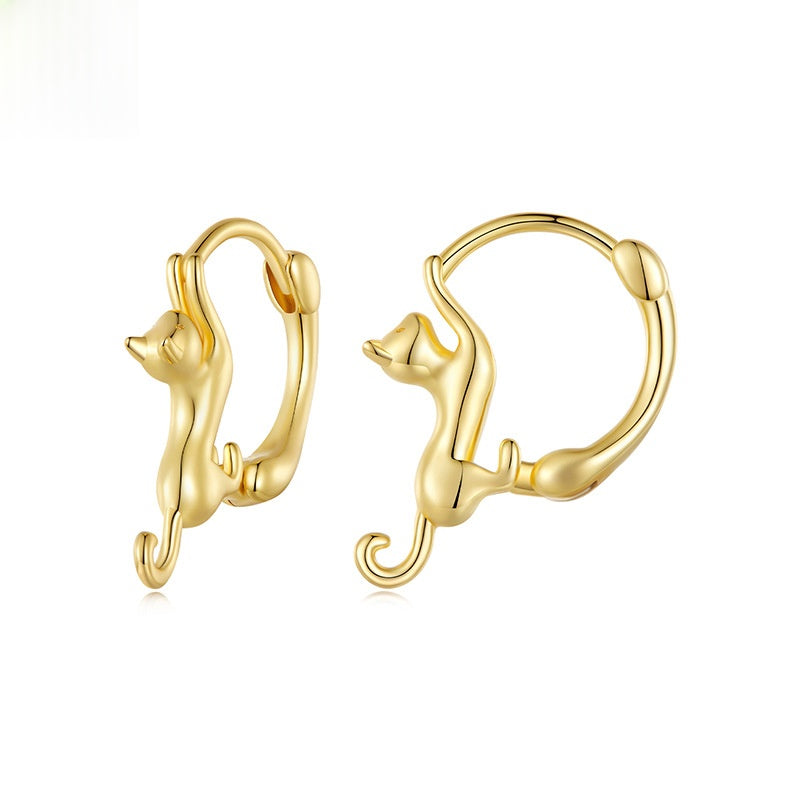 Languid Animal Small Cat Gold-Plated Earrings
