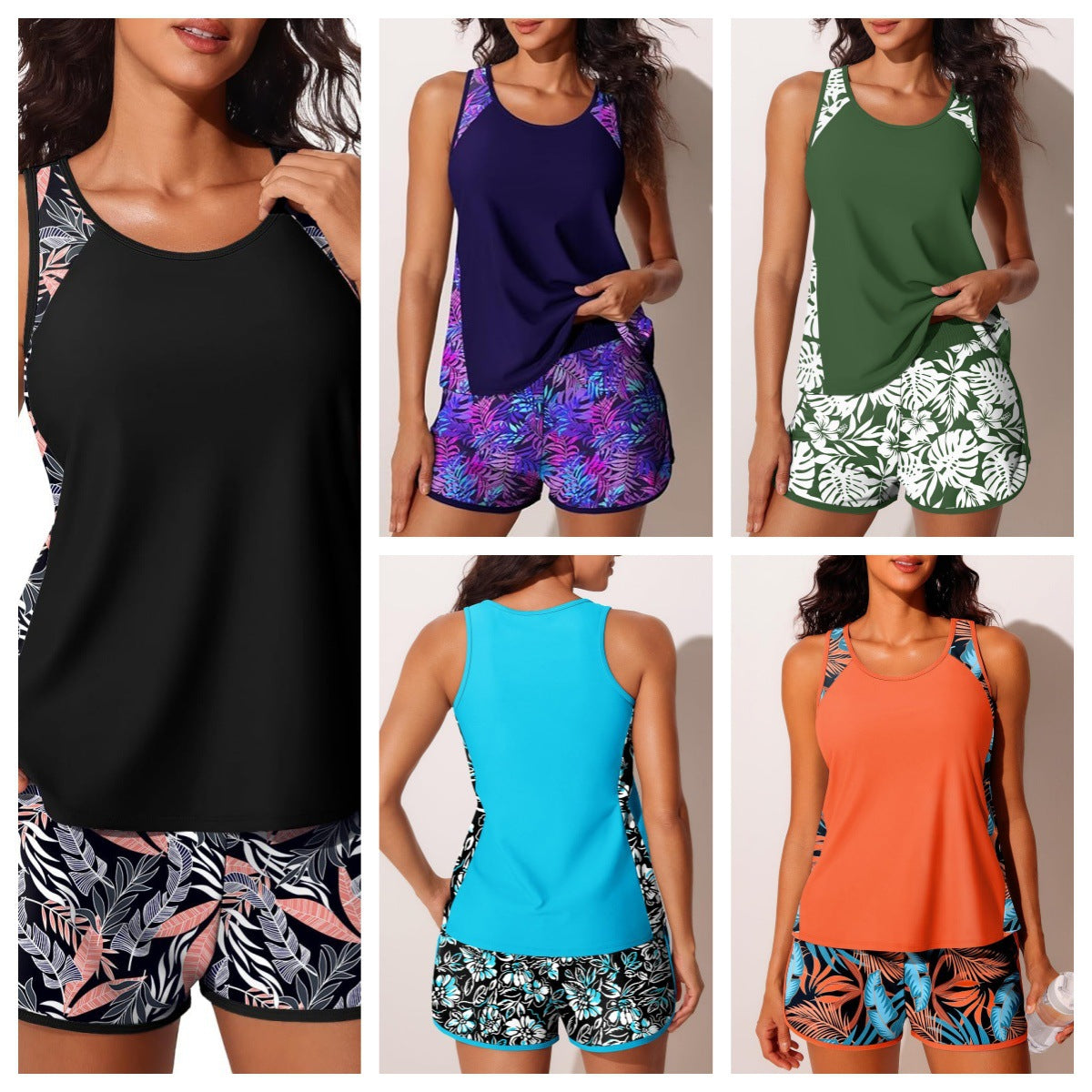 New Womens Two-piece Strap Casual Swimsuit With Boxer Briefs
