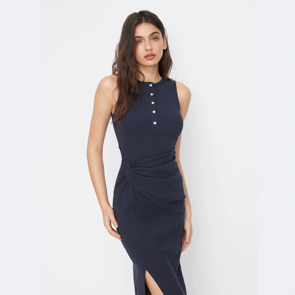 Sleeveless Buttoned Elegant Knitted Dress For Women