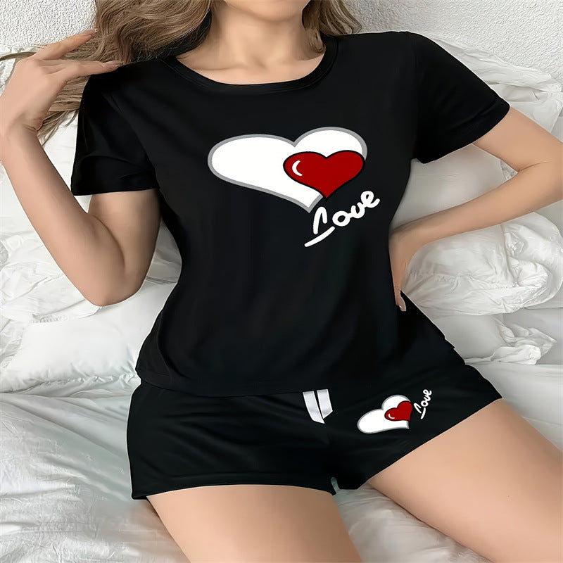 Pajama Short-sleeve Loungewear Sexy Printed Set