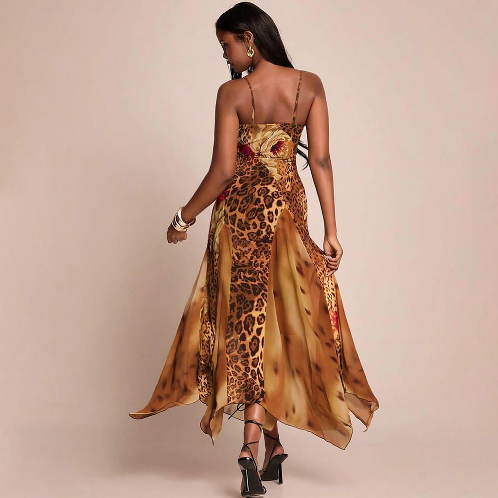 Mesh-panel Digital-print Camisole Dress