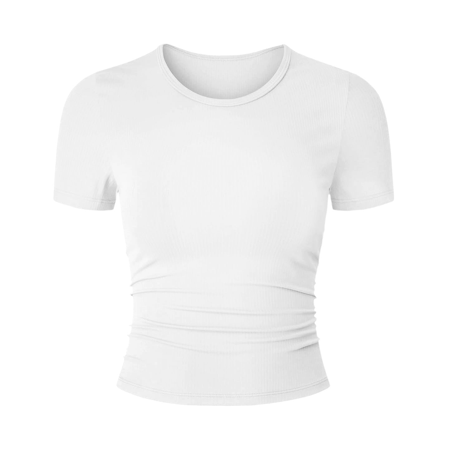 Womens Round-Neck Pleated Shaping Short-Sleeve Yoga Top