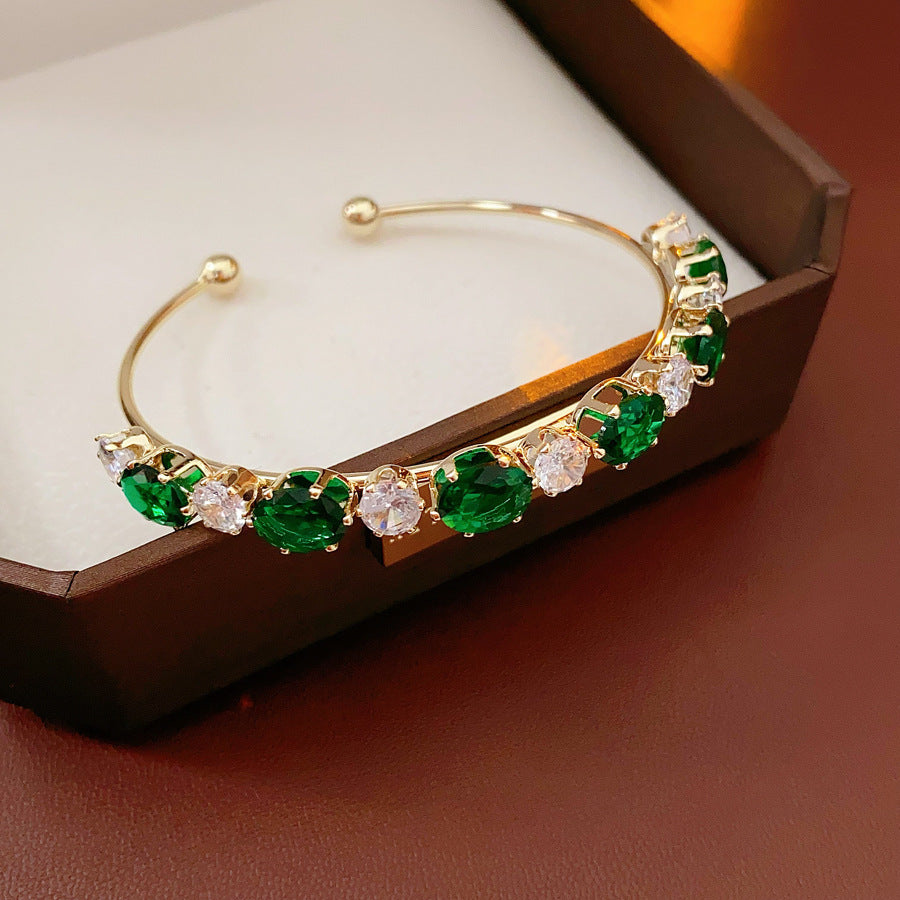 High-End Light Luxury French Court Style Bangle, Inlaid Shiny Cubic Zirconia Rhinestone Retro Vintage Elegant All Occasion Hand Jewelry