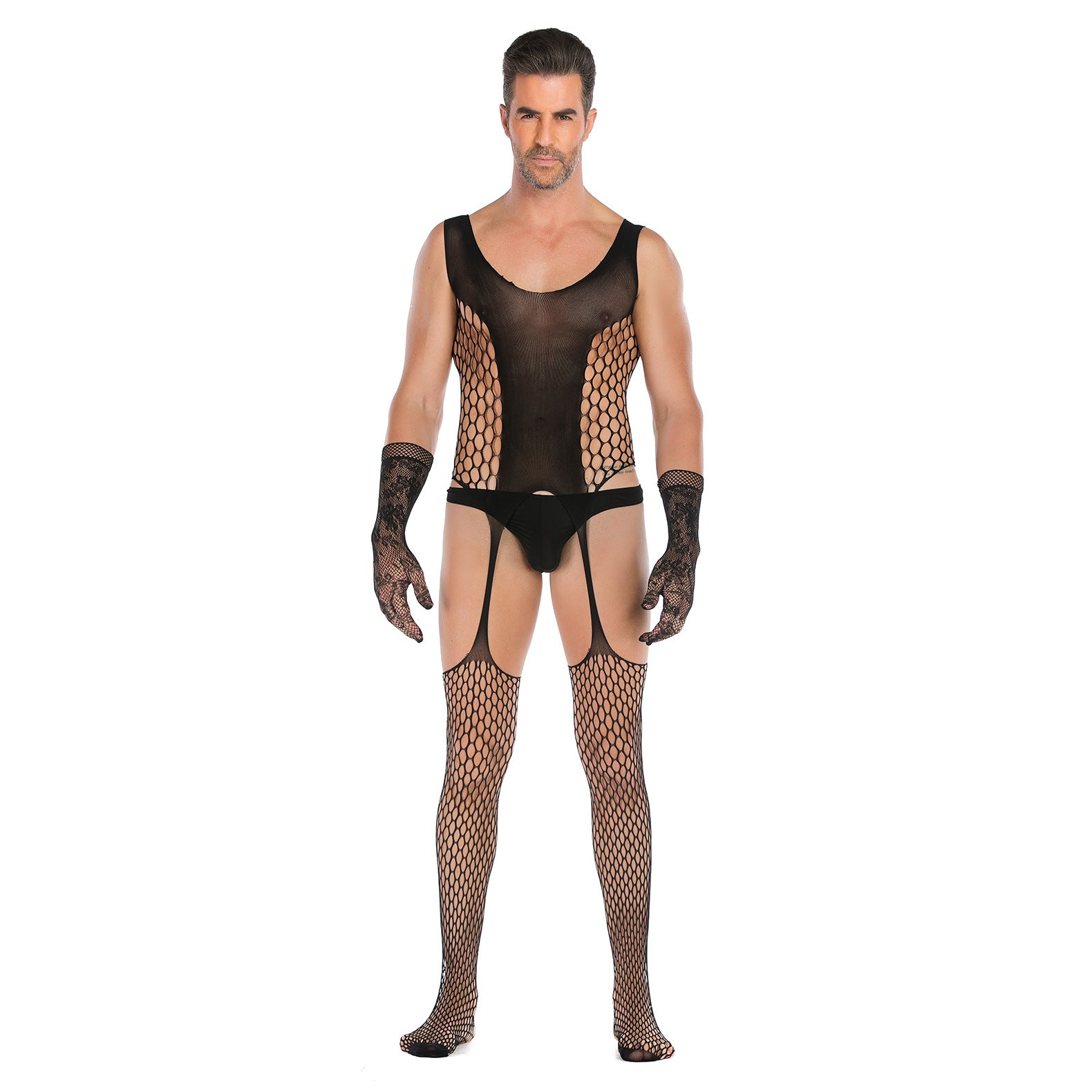 Men's High Stretch Jacquard One Piece Lace Gloves Set