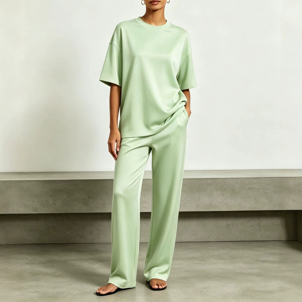 SpringSummer New Arrival Draped Solid-Color Slimming Wide-Leg Pants Set
