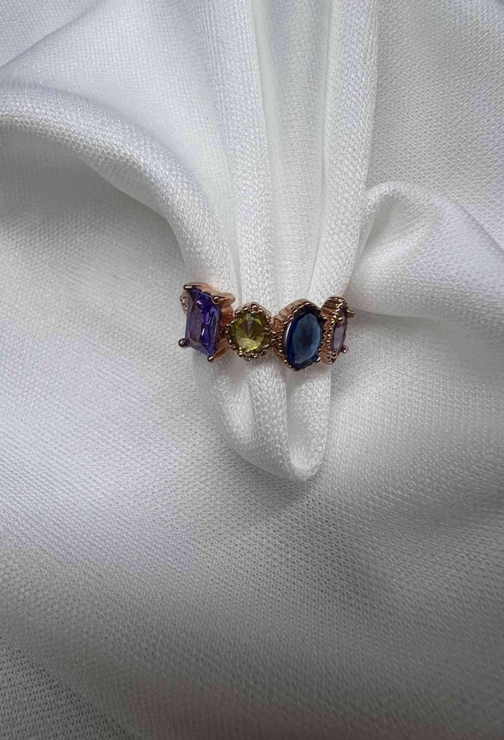 Personalized Round Rectangular Stone Minimalist Ring For December